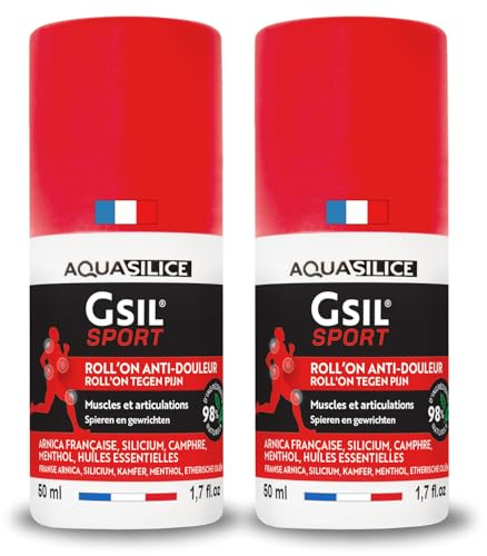 Lot x2 GSIL Sport - Roll'on Anti-Douleur - Action Chauffante - Prépare les Muscles & Articulations du Sportif - Arnica, Silicium Végétal & Huiles Essentielles - 2x 50 ml