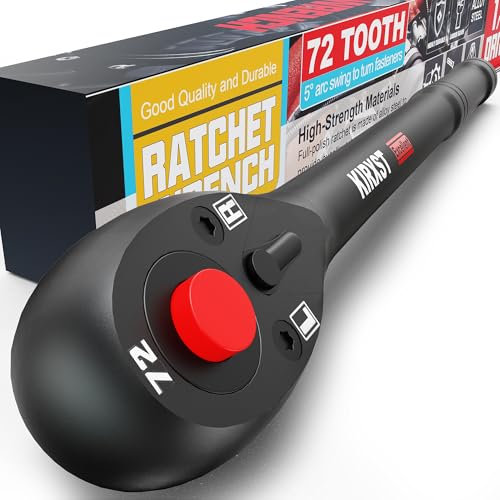 KIRXST Cricchetto Reversibile 1/2, 280mm Cricchetto Reversibile, Impugnatura a Cricchetto Sgancio Rapido a 72 Denti, Adatto per Riparazioni Domestiche e Automobilistiche
