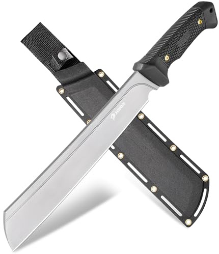NedFoss 16 Machete with Sheath, D2 Steel 0.22 Thick Full Tang Machete Survival Knife with Flat Grinding, Machetes for Cutting Trees Heavy Duty, Machette for Yard Work Bushcraft Hunting, Clearing Brush with TPE Handle (Tanto Point)
