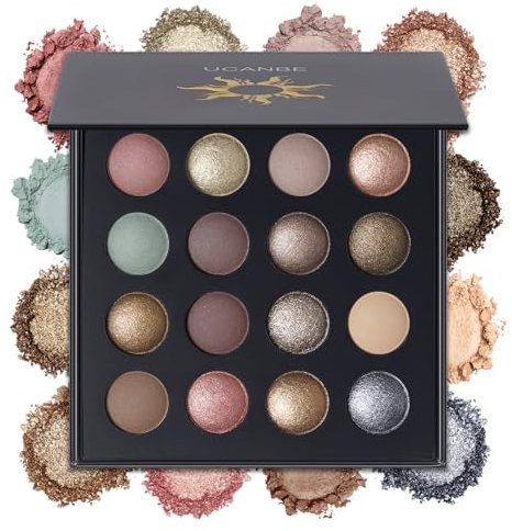 UCANBE Fards à Paupières Uniques Cuits, 16 Couleurs Nude avec des Reflets Mats et Métalliques, Palette de Maquillage Très Pigmentée et Longue Durée