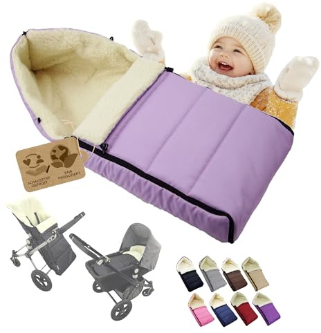 Saco de dormir para cochecito de bebé, con lana de cordero, cálido, lavable, 108 cm (lila)
