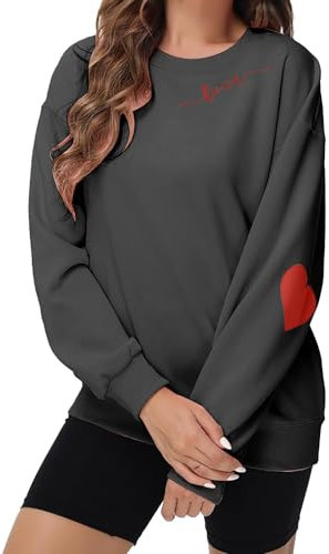 Generisch Valentine's Day Sweatshirt Women Cute Love Heart Graphic Long Sleeve Shirts Casual Crewneck Pullover Tops Loose Fit Hoodie Herz Print Herbstmode Sweatshirt Top Langarmshirt Pullove