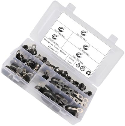 Housoutil Set Da 50 Pezzi Di Morsetti Per Tubi A Forma Di R in Acciaio Inossidabile Con Cuscinetto in Gomma Isolato Per Uso Automobilistico Marino E Industriale