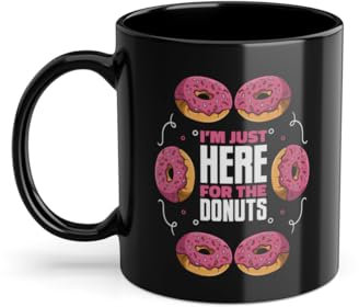 Just Here For The Donuts Doughnut - Tazza da caffè con ciambella smaltata, colore: Nero (05165W)