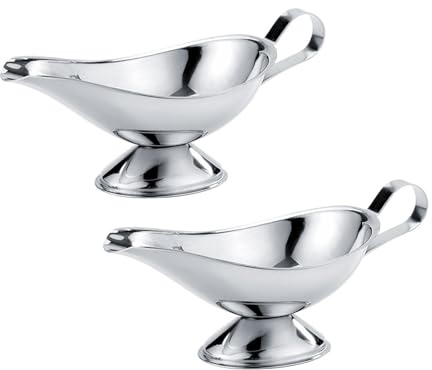 2 Pcs Gravy Boat Juice Bucket,Stainless Steel Gravy Boat,Durable and Elegant Sauce Cup for Steak, Black Pepper Sauce, and Condiments,Hotel Quality Gravy Ladle Boat with Spout Design for Easy Pouring,