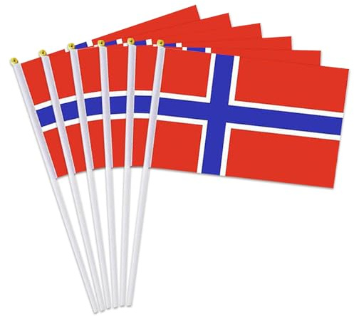 Piccola bandiera della Norvegia, confezione da 12 mini bandiere norvegesi tenute in mano per parate esterne festa patriottica 4 luglio decorazioni (Norvegia)