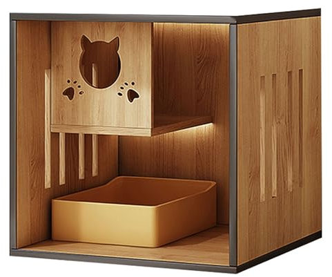Katzenhaus Katzenzaun für Draußen Katzenhütte Aus Holz, Laufstall für Drinnen mit Kratzbaum, Plattform und Versteck(60 * 60 * 60cm)