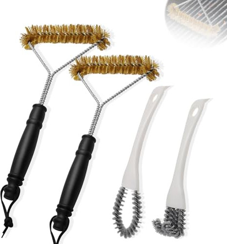 JIHXYER Set di spazzole per la pulizia del barbecue, in ottone, 30,5 x 16 cm, setole in ottone, per barbecue, barbecue a gas, barbecue a carbonella