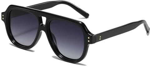 YAMEIZE Polarisiert Sonnenbrille Herren Damen Retro 70er Jahre Vintage Rechteckige Sonnenbrille Polarisiert Pilotenbrille Double Brücke Brille UV400 Schutz