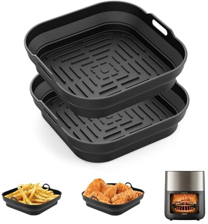 GRIFEMA 2 Pack Silicone Air Fryer Liner for Ninja,Tower, COSORI 5-8 L Air Fryer - Kitchen Accessories Replacement for Disposable Parchment Paper Liner - BPA-Free, Reusable, Dishwasher Safety