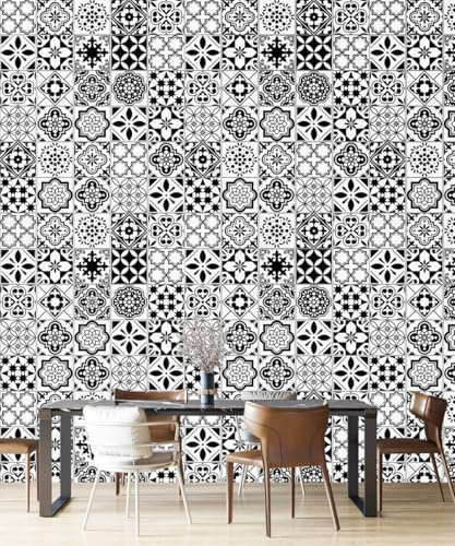 Wandschutzfolie Schwarze Blume Weiß Klebefolie Möbel Wandtattoo Möbelfolie Selbstklebende Folie Wallpaper Self-adhesive Tapete Selbstklebend Küchenrückwand Wandaufkleber Kinderzimmer 45X100cm/4 roll