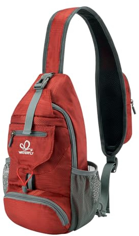 WATERFLY Brusttasche Sling Bag Klein Faltbarer Schultertasche Herren Damen | Crossbody Bodybag, Chest Rucksack Schulterrucksack, Wasserabweisend, Verstellbare Schultergurte, Reisen, Wandern, Joggen