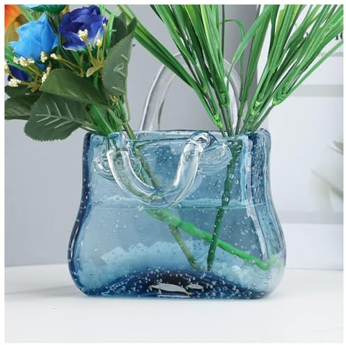 JarróN con Forma De Bolso, Hecho A Mano JarróN De Cristal con Forma De Bolso JarróN De Bolsa De Cristal, para Flores, Centros De Mesa, Cocina,Style2-Blue