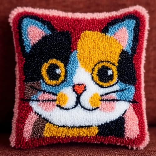ANSIWEIGO Kit de Coussin à Nouer Motif Chat 43x43 cm – Latch Hook Tapis à Faire Soi-Même – Coussin Décoratif DIY pour Adultes et Enfants – Déco Intérieure Thème Animaux-6