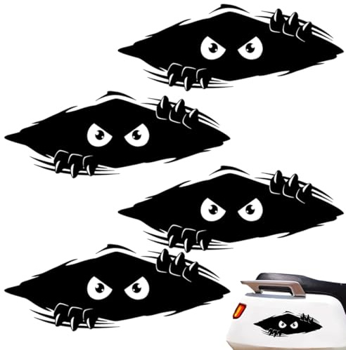 BEPSYOM 4 Stück Lustige Monster Autoaufkleber Wasserdicht 3D Aufkleber für Auto, Motorrad, Helm, Fenster, Wand, Laptops, Voyeurismus Augen (Schwarz)