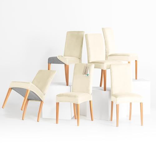 RESTILO Stuhlhussen 6er Set Stretch Stuhlhussen Abnehmbare Waschbare Sento | Stuhlbezüge Esszimmerstühle Elastischer Stuhl Überzug für Esszimmer Küche Restaurant Hotel Hochzeit Party, Creme