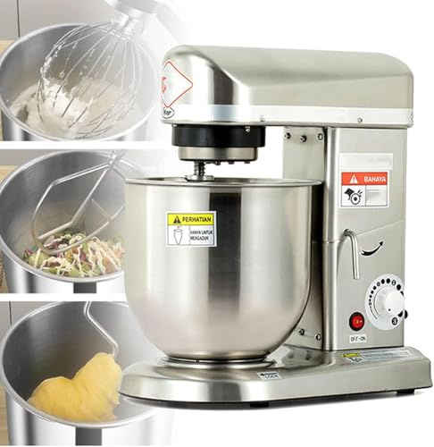 Batteur sur Socle électrique, Mélangeur Commercial 10l avec Mélangeur De Cuisine à Impulsions, Mélangeur à Gâteau à Tête Inclinable à 3 Vitesses avec Bol en Acier, Silver