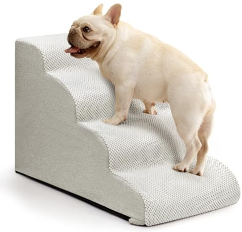 Aodisman Dog Steps for Bed and Couch,4-Step Dog Stairs and Ramp for Small Dogs & Cats,Indoor Anti-Slip Pet Stairs for Old Cats and Puppy,Light Grey