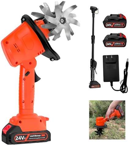 WJMRELIABLE Motoazada eléctrica, 24 V, motoazada a batería inalámbrica con 2 baterías de 1,5 Ah, cargador de batería de 10 cm de ancho y profundidad, para aflojar el suelo y deshierbar