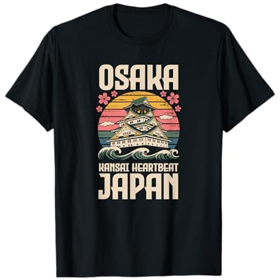 Osaka Castle Kansai Heartbeat Japón Retro Travel Souvenir Camiseta
