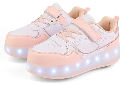 Fansu Zapatos con Ruedas y LED Luces para Niños y Niñas, Zapatillas con Ruedas con USB, Zapatillas de Skateboard con 4 Retráctil Wheels para Cumpleaños, Navidad