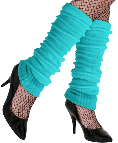 Trendandstylez Beinstulpen Damen Neon Strick Stulpen Beinwärmer in vielen Farben – Ideales 80er 90er Jahre Kostüm Zubehör für Fasching, Karneval, Mottoparty, Aerobic & Tanz Outfits (Türkis)