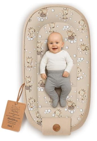 Totsy Baby Reductor de Cuna para Bebé 65x120cm – Nido Recién Nacido Acolchado Algodón Waffle – Nido Bebe Suave Transpirable Acogedor y Mullido para Cuna Moisés Cochecito Viaje Jirafas
