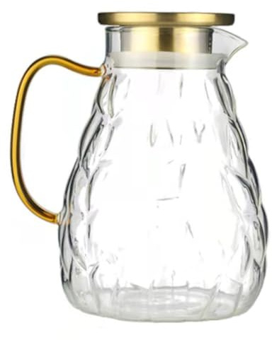 SHINEOFI Jarra de Agua Fría de Vidrio Resistente al Calor 1800ml, Olla de Agua para Hogar y Oficina, Recipiente para Jugo y Bebidas Refrescantes, Diseño Europeo, Apta para Uso Diario
