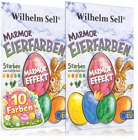 Wilhelm Sell® 10x Eierfarbe flüssig mit Marmoreffekt, Set zum Eier färben | Ostern Kaltfärben Farben - Eierfärbeset mit Handschuhen