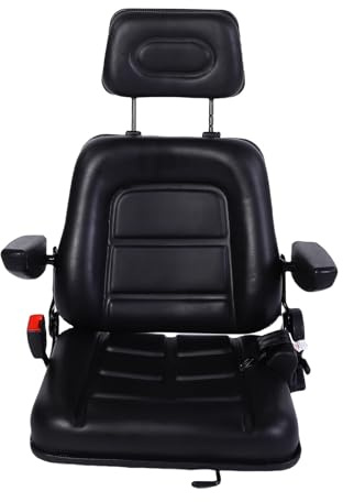 Jeffergarden Universal Traktorsäte PVC-läder Gaffeltrucksäte med Justerbart Ryggstöd 30 Till 180 Graders Glidskena 3,15 Tum för Gräsklippare med Slirlastare Grävmaskin (Med armstöd)
