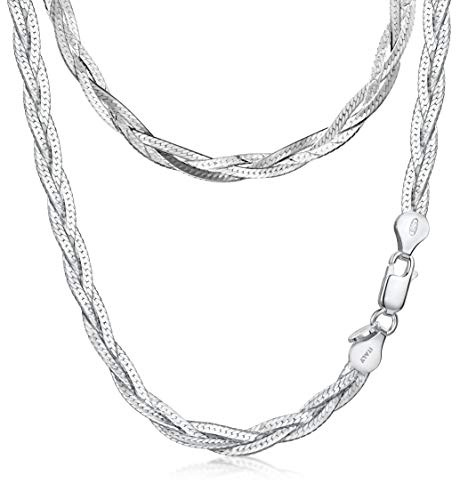 Amberta Damen 925 Sterling Silber Kettenhalskette 4.2 mm Fischgrätenmuster Design Länge 45 cm