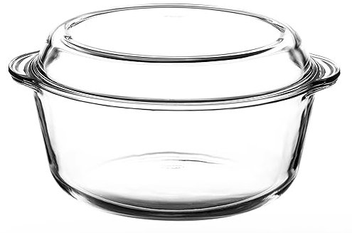 Pasabahce Glass Casserole Dish 3.15 Litre Round With Lid - Glass Bowl