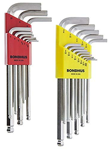 Bondhus 26999 Ball End Tip Hex Key L-Wrench Set w/BriteGuard, 22 Piece