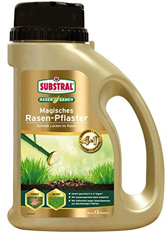 Substral Magic intonaco prato, riparazione prato, miscela di semi di erba, substrato di germe premium e fertilizzante, 1 kg di paglia