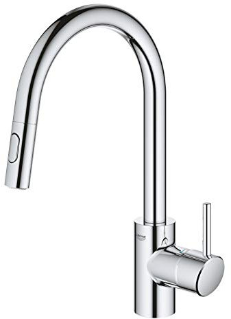 GROHE Concetto, Küchenarmatur 2 Strahlarten (Wasserhahn Küche mit ausziehbarer Brause, 360° schwenkbar, wassersparend dank variabler Mengenbegrenzung, einfache Spülbecken-Montage), chrom, 31483002