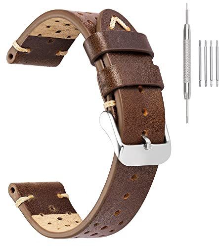 Rally Racing Leder Uhrenarmband für Herren, Perforiert, 18mm 20mm 22mm