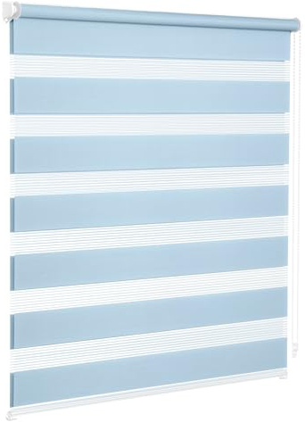 Victoria M. Zevra Doppelrollo Duorollo, Klemmrollo ohne Bohren & mit Bohren für Fenster und Türen, Klemmfix Duo Rollo Fensterrollo Lichtdurchlässige/Verdunkelnde Streifen, 75 x 230 cm, Hellblau