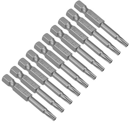 sourcing map Puntas taladro metal magnéticas S2 puntas destornillador tipo Torx de seguridad de alta aleación de acero T20 con medidas de 50mm de longitud de 1/4 del vástago hexagonal 10 piezas