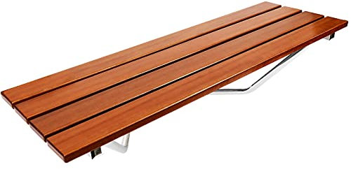 PrimeMatik - Asiento de Ducha abatible. Silla Plegable para Ancianos de Madera Tropical y Aluminio 900x338mm