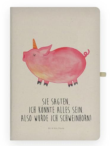 Mr. & Mrs. Panda DIN A4 Baumwoll Notizbuch Einhorn Schwein - Geschenk, Liniert, Kariert, Spruch, Einhörner, Mit Stoffeinband, Bauer, Unicorn, Blanko