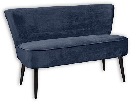 Stella Trading LORD Esszimmerbank mit Rückenlehne, Massivholz Füßen & Microvelours Bezug, Mondscheinblau - Bequeme 2-Sitzer Sitzbank mit gefedertem Sitz - 140 x 83 x 75 cm (B/H/T)