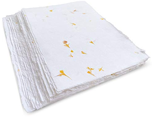 Wanderings A4 Handmade Paper with Deckled Edge and Real Flower Petals - 8.3 x 11.7, 150 GSM, 50 Sheets Textured Paper - Perfect for Watercolor, Drawing, Writing, Printing & Mixed Media
