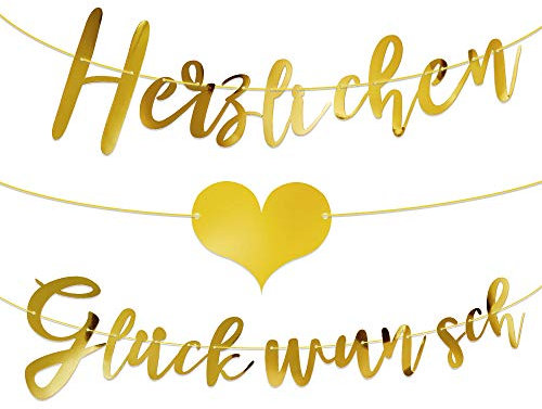Herzlichen Glückwunsch Girlande Banner Deko Wimpel für Geburtstag Abi Abitur Abschluss Ausbildung Hochzeit Feier Jubiläum Rente Glückwunsch Deko auf Deutsch (Gold)