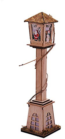 Spetebo Weihnachts Deko Holz Laterne beleuchtet mit 5 LED - 42 cm - Wegleuchte Stehlampe Standleuchte klein mit Schneemann und Weihnachtsmann Motiv