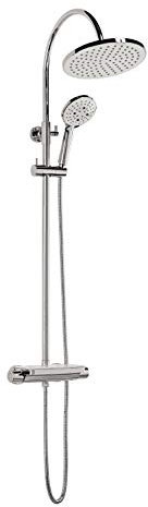 aquaSu® Duschsystem Oblivio mit Thermostat-Armatur | Handbrause: 3-strahlig | Kopfbrause: 1-strahlig | integrierte Ablage | Antikalk | rund | höhenverstellbar | Kleben oder Bohren | Chrom | 72344 2