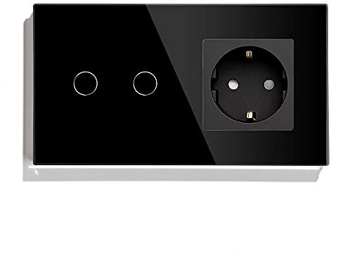 NGHSDO Interruptor Tactil Touch Dimmer Interruptor 2 pandillas con el Enchufe del Interruptor de Pared estándar 3 Colores Panel de Vidrio 157mm Toque Dimmer Interruptor Inteligente