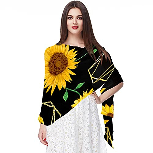 Sciarpa in chiffon con motivo girasoli gialli, foulard, nastro di raso, sciarpa per il collo, per donne e ragazze