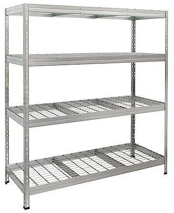 HEMMDAL Outdoor-Weitspannregal | HxBxT 180 x 150 x 60 cm | Silber | 1.200 kg Tragkraft | Steckregal mit 4 Gitterböden á 400 kg Fachlast | Schwerlastregal aus verzinktem Stahl | TÜV geprüft