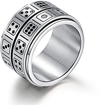 BCughia Anxiety Ring Spin, Ring Silber Edelstahl Doppelkreiswürfel Anxiety Spin Ringe Versprechen Geschenke für Männer Größe 65(20.7)