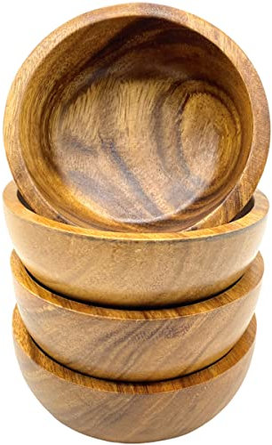 WRIGHTMART Kleine Kalebassenschalen aus Holz, 10,8 cm, Akazien-Snack, Dip und Beilage, rustikal, handgefertigt, Gewürz-Servierschalen, Geschenk bereit